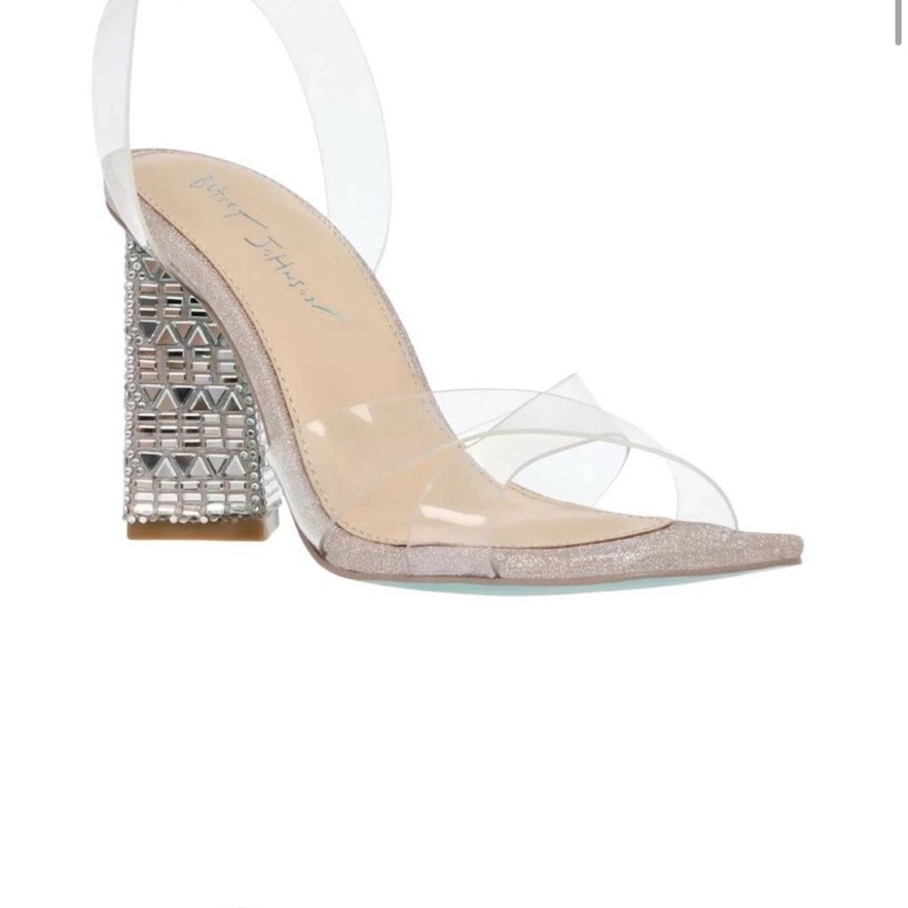 Elegant Clear Strap Block Heel Sandals by Betsey Johnson